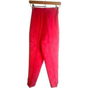 Vintage Unbranded Pink Floral Daisy All Silk High Waisted Trousers Pants size 8